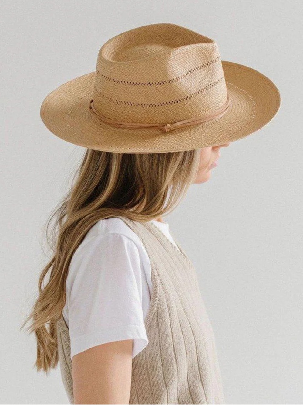 Gigi Pip Arlo Rancher Fedora Straw Hat In Honey Boho Summer Beach Size 57 - Picture 4 of 16